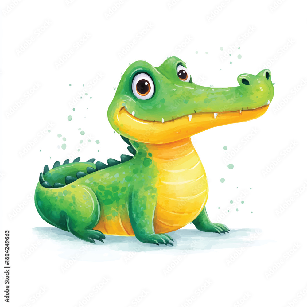 Fototapeta premium Cute Cartoon Alligator Character Smiling Illustration