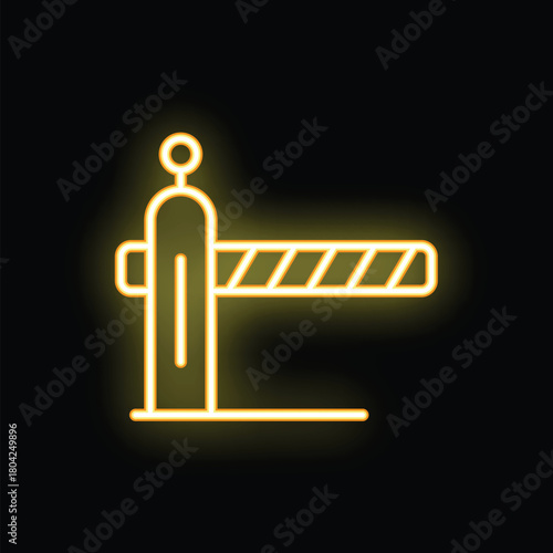 Bright yellow neon icon of a closed barrier gate, representing restricted access