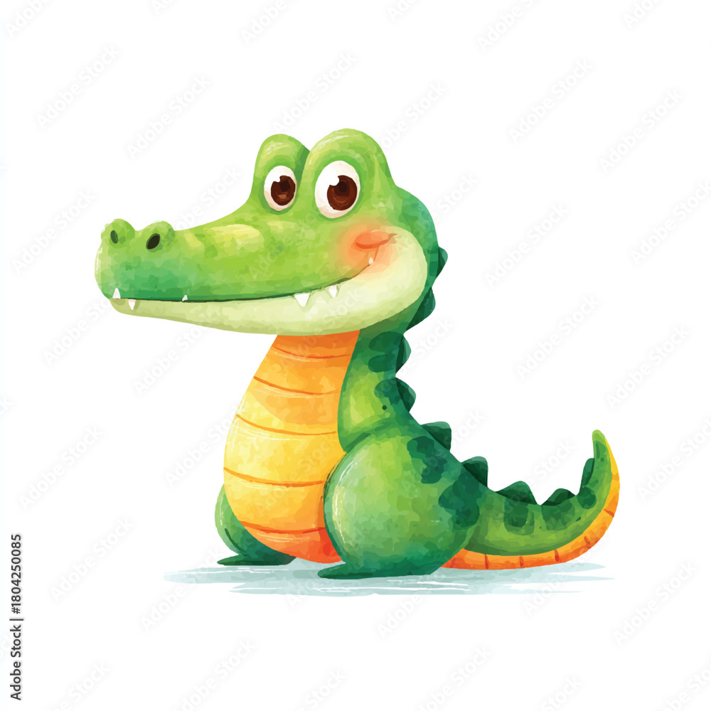 Fototapeta premium Cute Cartoon Alligator Watercolor Illustration for Kids
