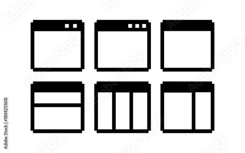 Minimalist pixel art browser window icons set for web design