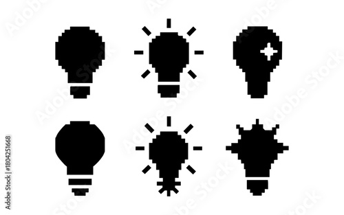 Pixel art light bulb icons: creative concepts in minimalist design