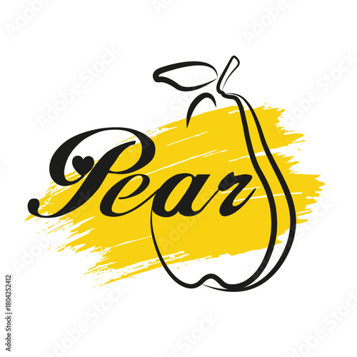 Hand-drawn minimalism style vector illustration pear logo isolated on a white background, pear logo with splash