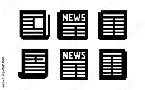 Minimalist news icons set: modern black and white newspaper symbols
