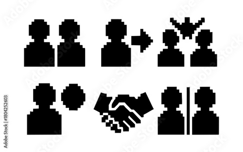 Pixelated people icons: social interaction and communication in 8-bit style