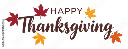 Happy Thanksgiving Design with Autumn Leaves Vector Graphic Illustration