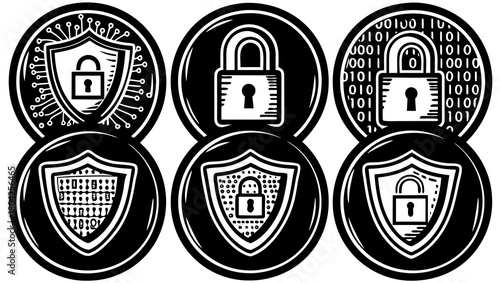 Collection of security icons representing data protection isolated on
