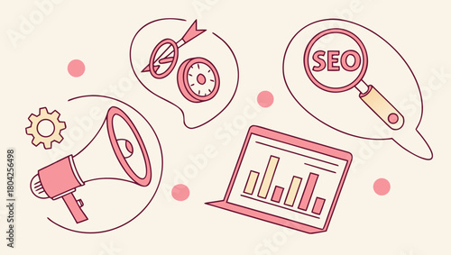 Illustration of search engine optimization and digital marketing strategy