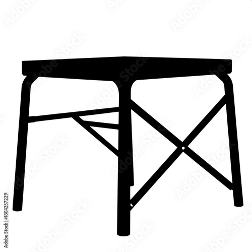 A graphic-style silhouette of a compact folding step stool, presented in solid black on a bright and pristine white canvas, with no visible details or textures, only sharp and precise geometric shapes