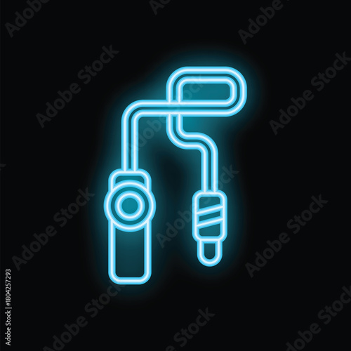 Glowing neon icon of a jump rope for fitness training, promoting a healthy lifestyle