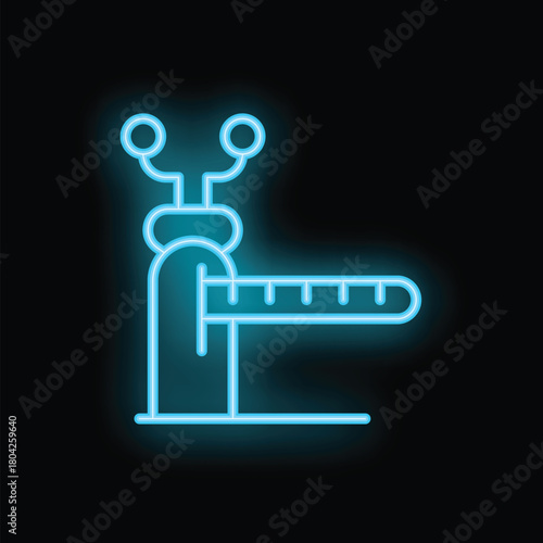 Neon glowing icon of a barrier gate, useful for access control concepts