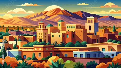 Very beautiful downtown Santa Fe skyline, New Mexico, featuring low-rise adobe-style buildings, distant mountains, and warm southwestern light under a clear sky, capturing the city’s unique architectu