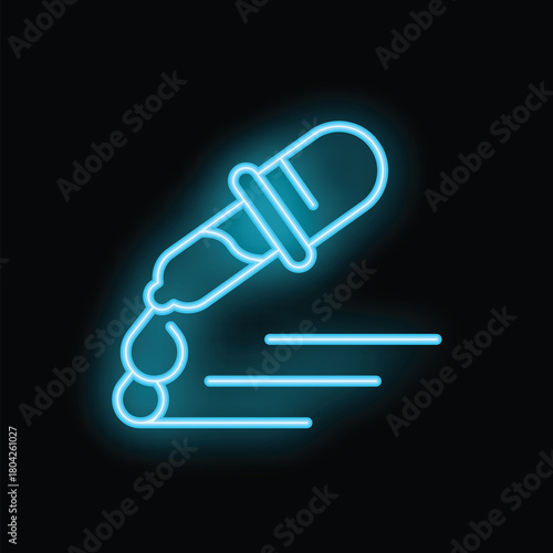 Neon dropper pouring liquid creating a motion effect with speed lines