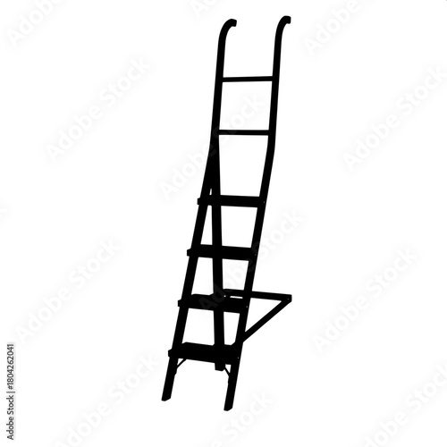 “A minimalist black silhouette of a four-step utility ladder, angled slightly toward the viewer. The design is simple and functional, with crisp edges that contrast sharply against the white backgroun