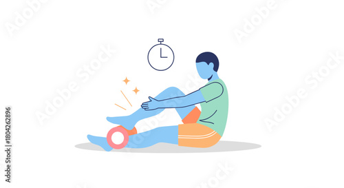A person engages in self-care, using a specialized massage roller on their leg to promote muscle recovery and alleviate discomfort after physical activity.
