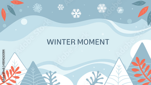 Serene pastel snowy mountain landscape with abstract floating ice circles evoking a tranquil winter wonderland atmosphere with a touch of surrealism