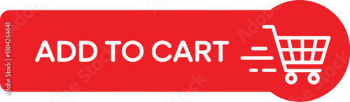 Red add to cart button with shopping cart icon illustration