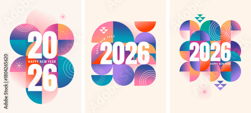 Abstract colorful geometric Happy New Year 2026 templates 