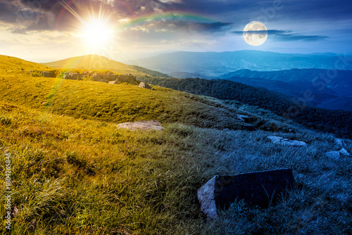 Tableau sur toile green alpine meadows in mountains on summer solstice