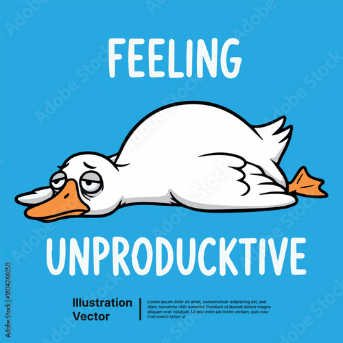 Unproductive Goose with Low Energy on Blue Background Illustration of Feeling Drained