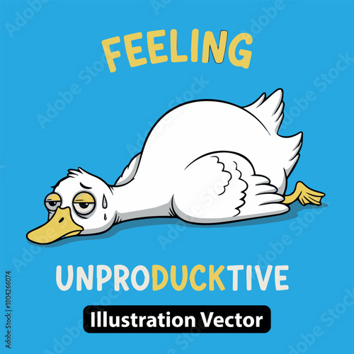 Humorous cartoon illustration of an exhausted duck symbolizing a significant lack of motivation or energy