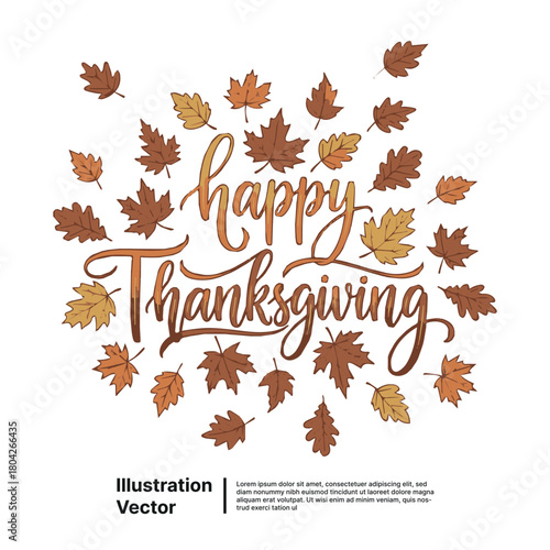 Heartfelt Thanksgiving celebration graphic adorned with colorful autumn leaves and beautiful calligraphic text