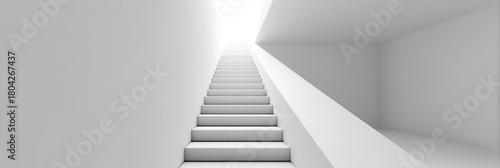 Bright White Minimalist Staircase Ascent Towards Light Future Success Opportunity Progress Concept