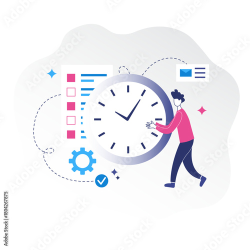 Time theme flat illustration hurry plan planning concept
