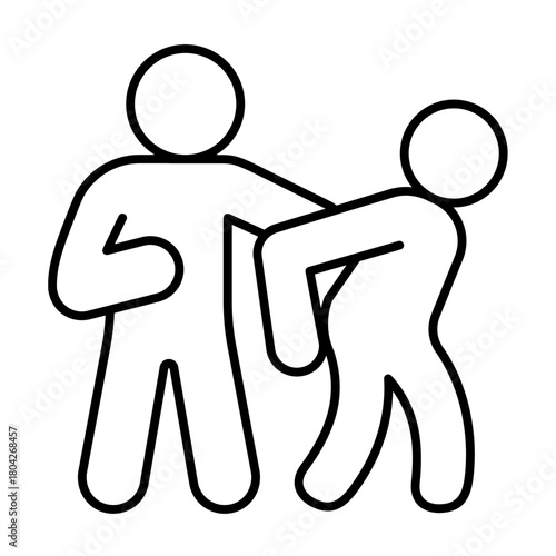 Arrest of suspect man thin line icon, police force concept. Vector graphics. Policeman and offender, law and order sign on white background, style icon mobile or web design.