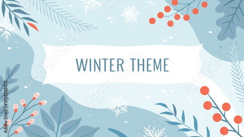 A festive winter scene featuring vibrant red berries and lush green pine branches artfully arranged with delicate scattered snow clusters perfect for holiday and seasonal designs