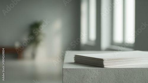 elegant rental contract placed in minimalist interior emphasizing simple geometric shapes and clean background