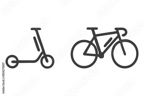 Electric scooter and bicycle line drawing on white