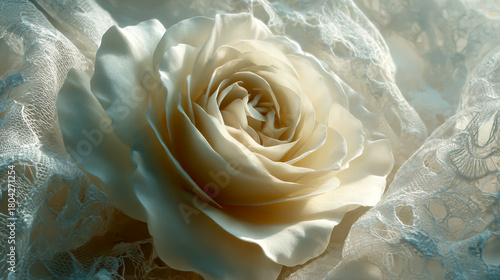 A white rose in delicate white lace