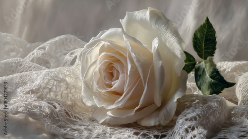 A white rose in delicate white lace