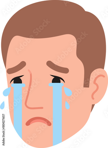 Crying Man Face Avatar Illustration. Sadness, Grief, and Emotional Distress Concept.