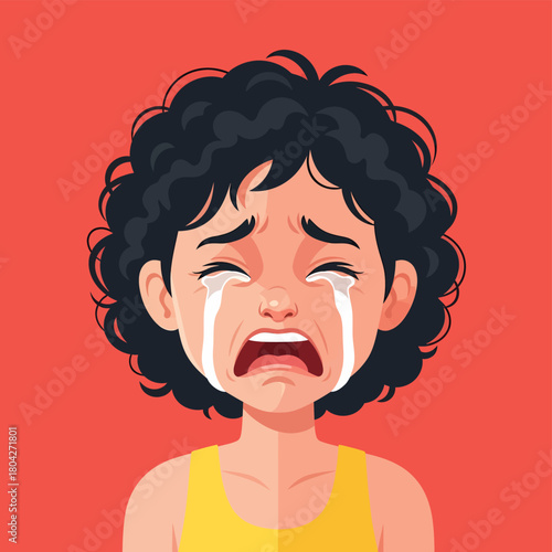 Crying Person Vector Illustration Showing Extreme Sadness, Grief, and Emotional Distress with Streaming Tears