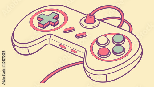 Retro game controller with directional pad and buttons on a yellow background