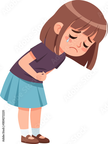 Sad child suffering from fatigue and low energy, symbolized by low battery indicator.