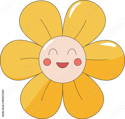 Cute cartoon yellow flower with a happy face and rosy cheeks Keywords: flower, cartoon, cute