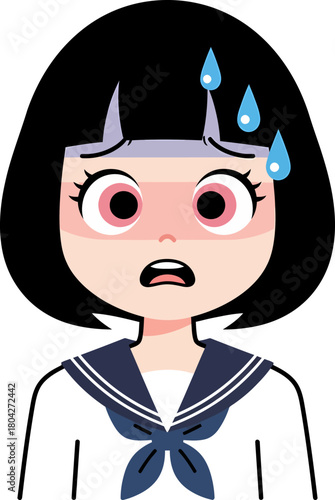 Japanese Schoolgirl Avatar Showing Stress, Anxiety, or Fear with Sweat and Flushed Face