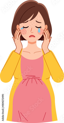 Distressed Pregnant Woman Crying. Sadness, Anxiety, and Stress During Maternity Illustration.