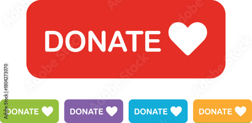 Illustration of donate buttons with heart and text donate