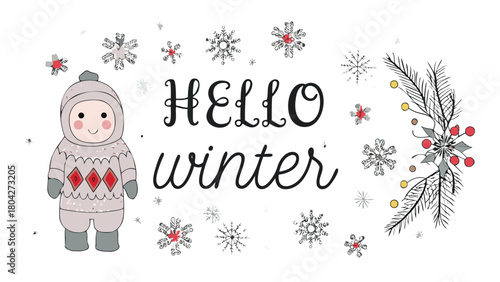 Joyful winter wonderland design with festive elements and classic typography