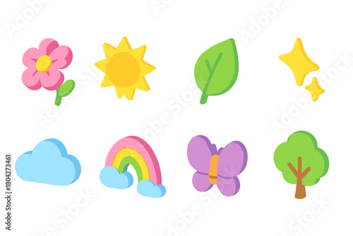 Nature, seasons 3d icon set. Vibrant nature symbols for seasonal themes