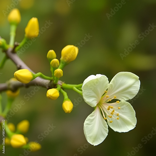 Yellow buds and flowers on the branches of the goof angustifolia