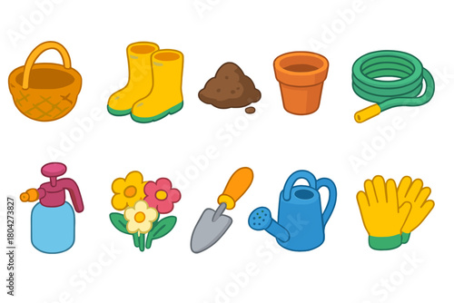 Gardening, horticulture outline icon set. Tools, plants, equipment outline collection