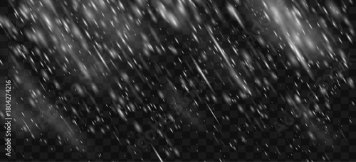 Snow blizzard snowstorm effect background with white falling snowflake png overlay. Transparent winter frozen texture for cold night sky or ice wind. Isolated flake frost sparkle pattern realistic