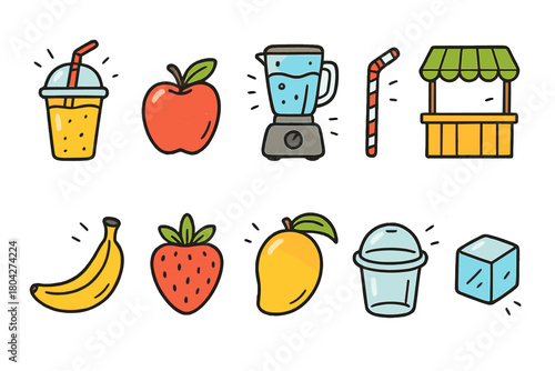 Fruit and beverage line icon set. Smoothies, juice bar, fresh drink vector collection