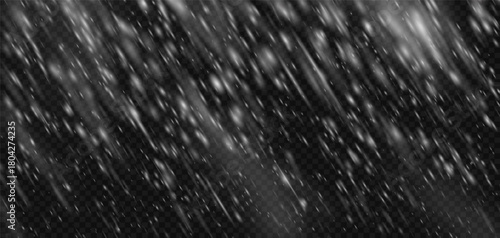 Snow effect snowstorm blizzard background with falling white snowflake png overlay. Transparent winter frozen texture for cold night sky or ice wind. Isolated flake frost pattern realistic design