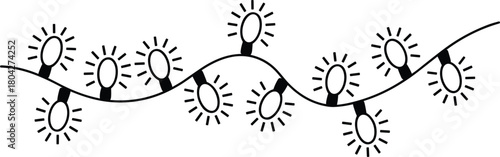 String of Outline Light Bulbs on White Background string lights black and white