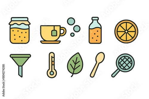 Healthy drinks flat icon set. Fresh, beverages, ingredients, bubble icons collection